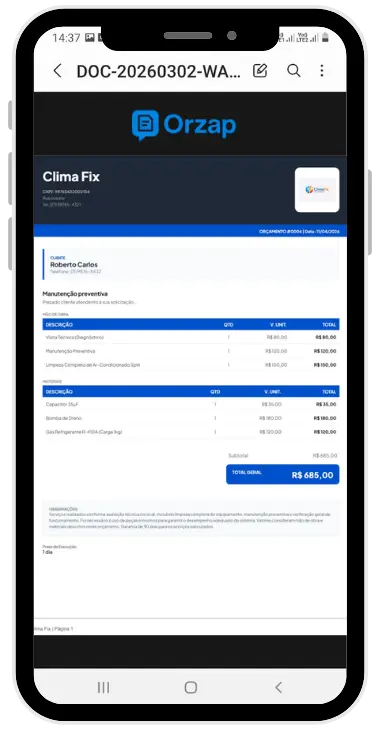 Exemplo de Orçamento PDF Orzap